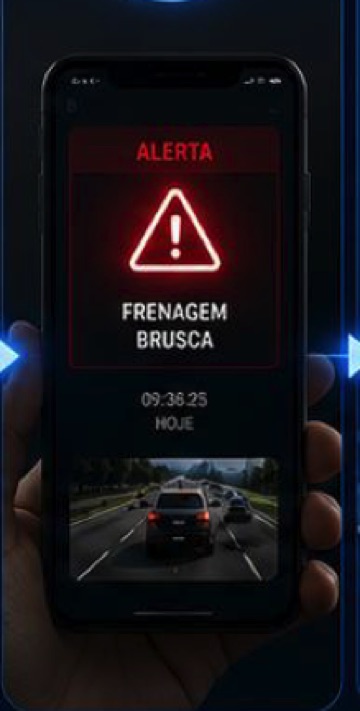 Alerta de frenagem brusca no celular do gestor, com vídeo do evento
