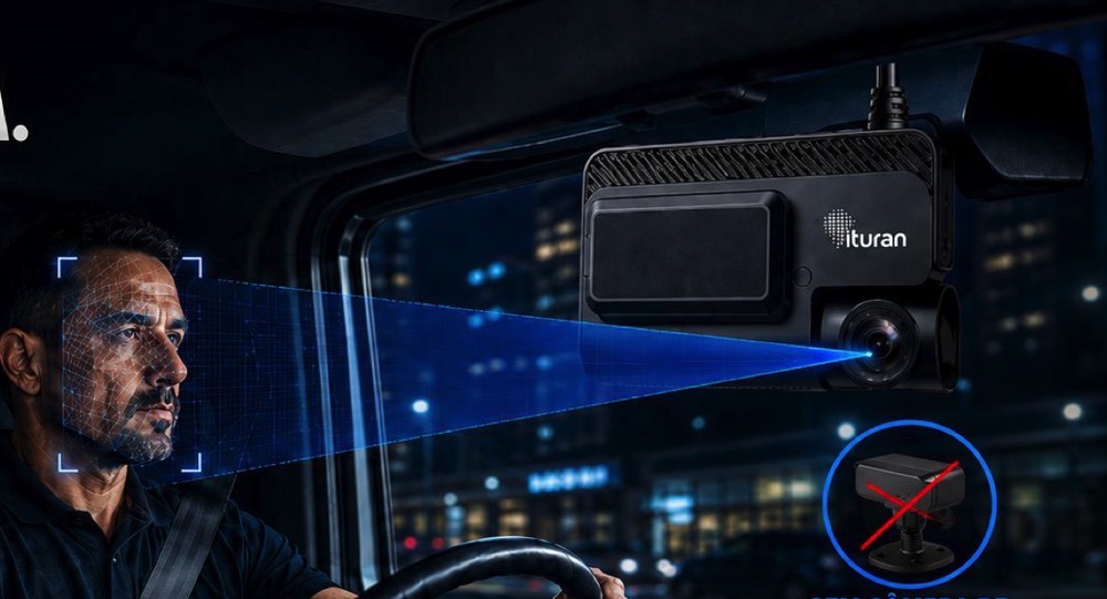 Solução Ituran: fadiga detectada pela própria câmera interna do dashcam, sem equipamento extra no painel